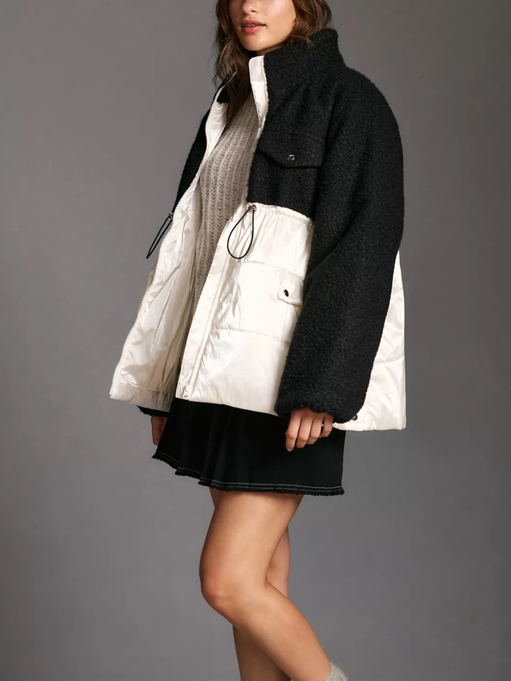 Maeve Black and White Two-Tone Puffer Jacket